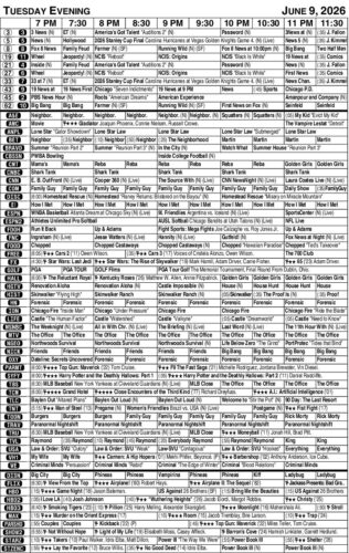 TUESDAY EVENING TV LISTINGS